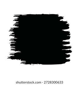 A large black brush stroke on a white background, creating a bold and expressive abstract shape. The brush stroke is rough and textured, with a messy, painterly quality. The image is simple, modern, and minimal, with a clean and graphic feel. The black shape is striking and eye-catching, making a statement against the plain white background.