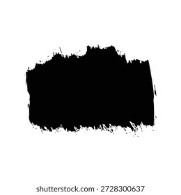 A large black brush stroke on a white background, creating a bold and dynamic visual element. The rough texture and messy edges add an artistic and expressive feel to the image.