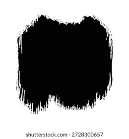 Ein großer schwarzer Pinselstrich auf weißem Hintergrund, der ein fettgedrucktes und ausdrucksstarkes visuelles Element erzeugt. Der Pinselstrich ist dunkel und stark, mit einer rauen Textur, die dem Bild Tiefe und Interesse verleiht. Der weiße Hintergrund bietet einen klaren und einfachen Kontrast zur schwarzen Markierung, sodass sie sich als grafisches Symbol oder künstlerische Illustration hervorhebt.