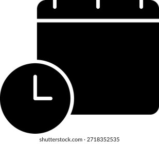Grande ícono de calendario negro con reloj separado
