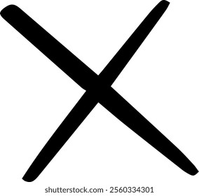 Large black cross intersecting lines making an x shape over a white background representing concepts such as cancel, delete, wrong, negative, no, stop, disagree, multiplication, math, and more