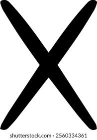 Large black cross mark painted on a white background symbolizing a negative response, disapproval, rejection, a wrong choice, or an incorrect answer