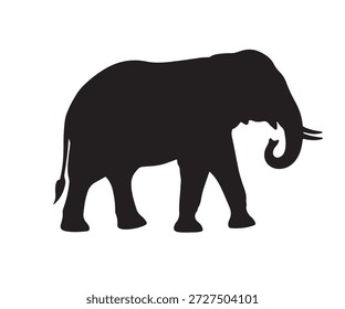 Um grande elefante preto de pé parado no perfil.
