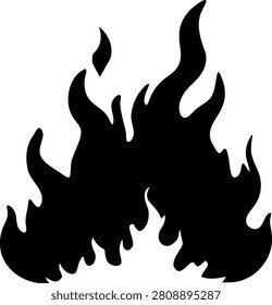 Large black flame silhouettes along a white background, abstract fire design with bold, curling shapes and high contrast. Vector illustration