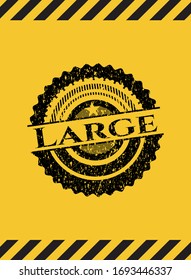 Large black grunge emblem inside yellow warning sign. Vector Illustration. Detailed.