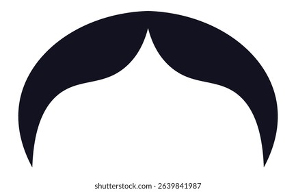 Large black handlebar mustache pointing upwards isolated on a white background, representing elegance, style, and vintage fashion, perfect for barbershop logos or illustrations