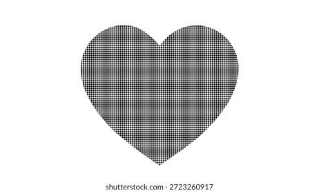 Eine große schwarze Herzform wird durch ein dichtes Muster aus winzigen schwarzen Punkten auf weißem Hintergrund gebildet. Skalierbares Vektorformat geeignet für Druck und...