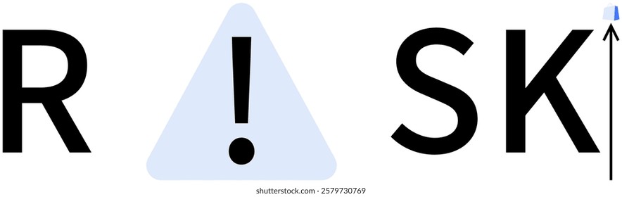 Large black letters form the word risk with an exclamation mark inside a blue triangle as the letter, I and an upward pointing arrow highlighting a sense of caution and improvement Ideal for safety