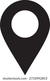 Large black map pin icon with white oval cutout location symbol
