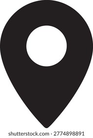 A large black map pin icon with a white circle in the center, isolated on white background, simple and bold design