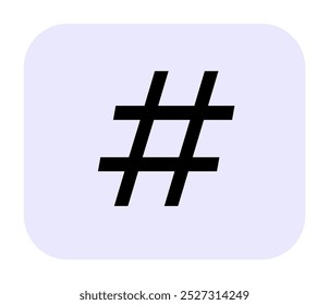Large black metadata tag symbol with rounded edges. Ideal for social media, digital communication, branding, marketing, and graphic design projects. Simple vector style.