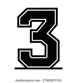 A large black number three with white outline