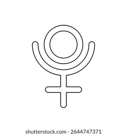 A large black outline astrological pluto symbol on the center. Vector illustration on white background