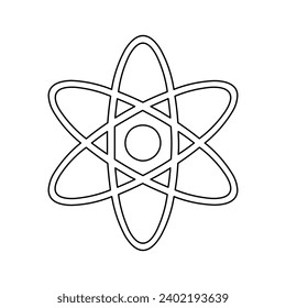 A large black outline atomic symbol on the center. Vector illustration on white background