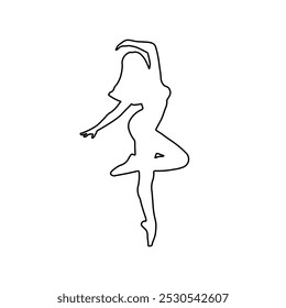 A large black outline ballerina symbol on the center. Vector illustration on white background
