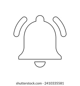A large black outline bell symbol on the center. Vector illustration on white background