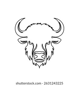 Uma grande cabeça de búfalo preta no centro. Ilustração vetorial sobre fundo branco