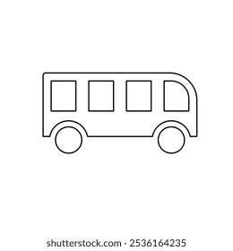 A large black outline bus symbol on the center. Vector illustration on white background