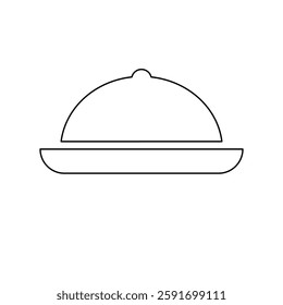 A large black outline cloche symbol on the center. Vector illustration on white background