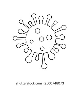 A large black outline coronavirus symbol on the center. Vector illustration on white background