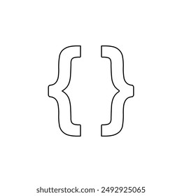 A large black outline curly brackets symbol on the center. Vector illustration on white background