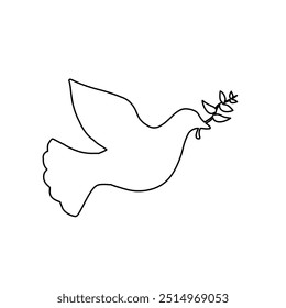 A large black outline dove of peace symbol on the center. Vector illustration on white background