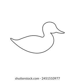 A large black outline duck symbol on the center. Vector illustration on white background