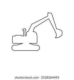 A large black outline excavator symbol on the center. Vector illustration on white background