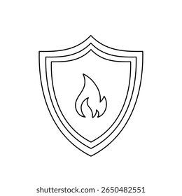 A large black outline fire protection symbol on the center. Vector illustration on white background