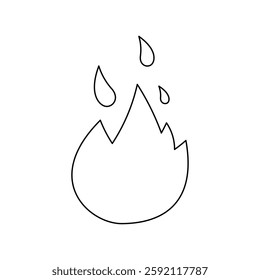 A large black outline fire symbol on the center. Vector illustration on white background