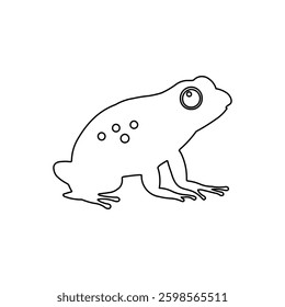 A large black outline frog symbol on the center. Vector illustration on white background