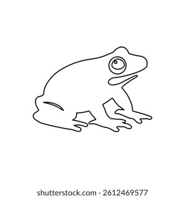 A large black outline funny frog on the center. Vector illustration on white background