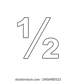 A large black outline half fraction symbol on the center. Vector illustration on white background