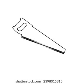 A large black outline hand saw symbol on the center. Vector illustration on white background