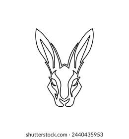 A large black outline hare's head symbol on the center. Vector illustration on white background