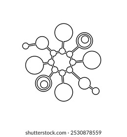 A large black outline molecule symbol on the center. Vector illustration on white background