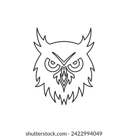 A large black outline owl head symbol on the center. Vector illustration on white background
