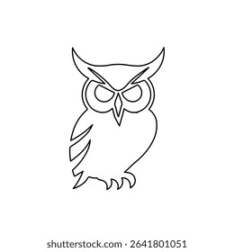 A large black outline owl symbol on the center. Vector illustration on white background
