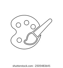 A large black outline palette symbol on the center. Vector illustration on white background