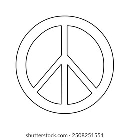 A large black outline peace symbol on the center. Vector illustration on white background