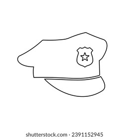 A large black outline police cap symbol on the center. Vector illustration on white background