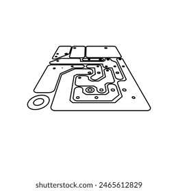 Una Grande placa de circuito impreso con contorno negro en el centro. Ilustración vectorial sobre fondo blanco
