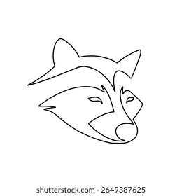 Um grande símbolo de cabeça de guaxinim em contorno preto no centro. Ilustração vetorial sobre fundo branco
