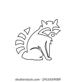 A large black outline raccoon symbol on the center. Vector illustration on white background