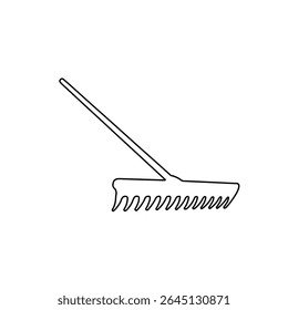 A large black outline rake symbol on the center. Vector illustration on white background