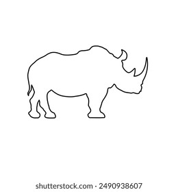 A large black outline rhino symbol on the center. Vector illustration on white background