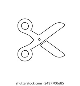 A large black outline scissors symbol on the center. Vector illustration on white background