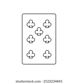 A large black outline seven of clubs playing card on the center. Vector illustration on white background