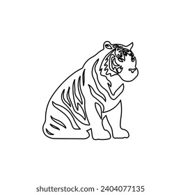 A large black outline sitting tiger symbol on the center. Vector illustration on white background