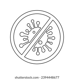 A large black outline stop coronavirus symbol on the center. Vector illustration on white background
